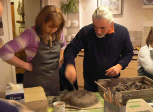 Evening session in kitchen developing design ideas and creating the clay maquettes